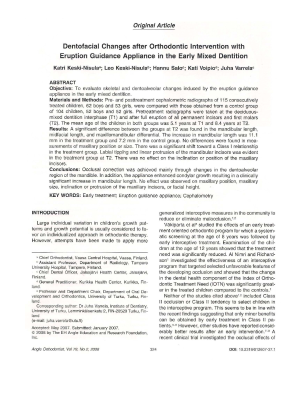 Angle Orthodontist Nite-Guide study